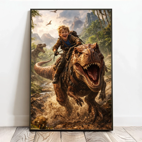 Personlig dinosaur-plakat Den glemte verden med fantasymotiv, 40x60 cm