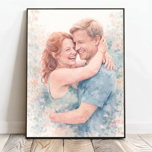 Personlig familieplakatplakat med bløde akvarelfarver i pastellyellow og blå – 40x60 cm – Motiv 2