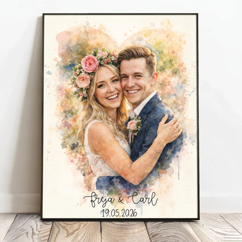 Personligt bryllupsposter Sammen med akvareleffekt, 40x60 cm, til par og jubilæum – Motiv 2