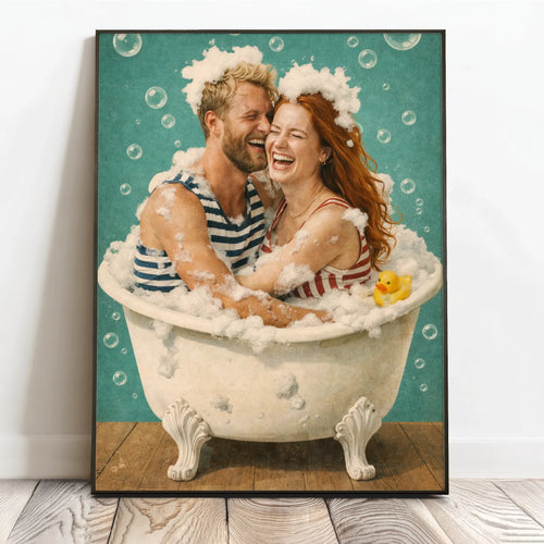 Personligt badeposter til par og familier med humoristisk design – 40x60 cm – Motiv 2