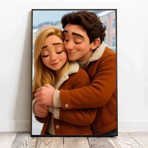 Personlig plakat med 3D cartoon-effekt i comic style, 40x60 cm – Cartoon Love portrætplakat